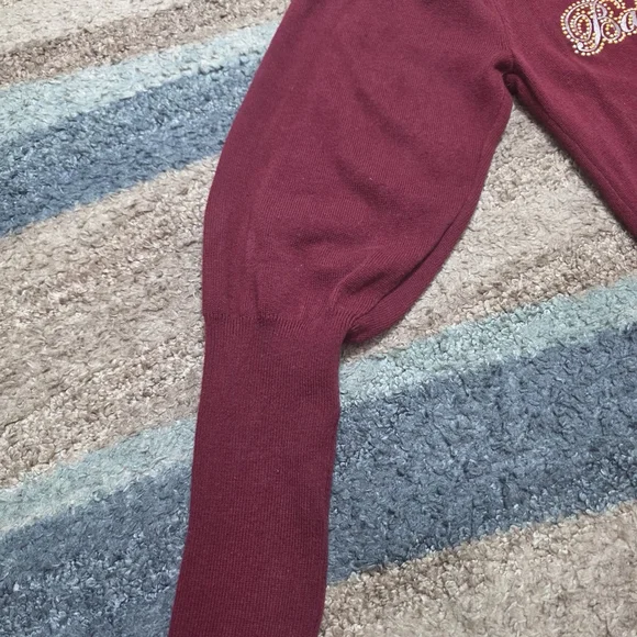 Baby Phat Sweater With High Neck Fitted Sleeves Burgundy Red Good Graphic Size S - Picture 3 of 8
